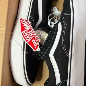 VANS Old Skool Platform Suede Canvas Sneakers W9 Black White Shoes NIB